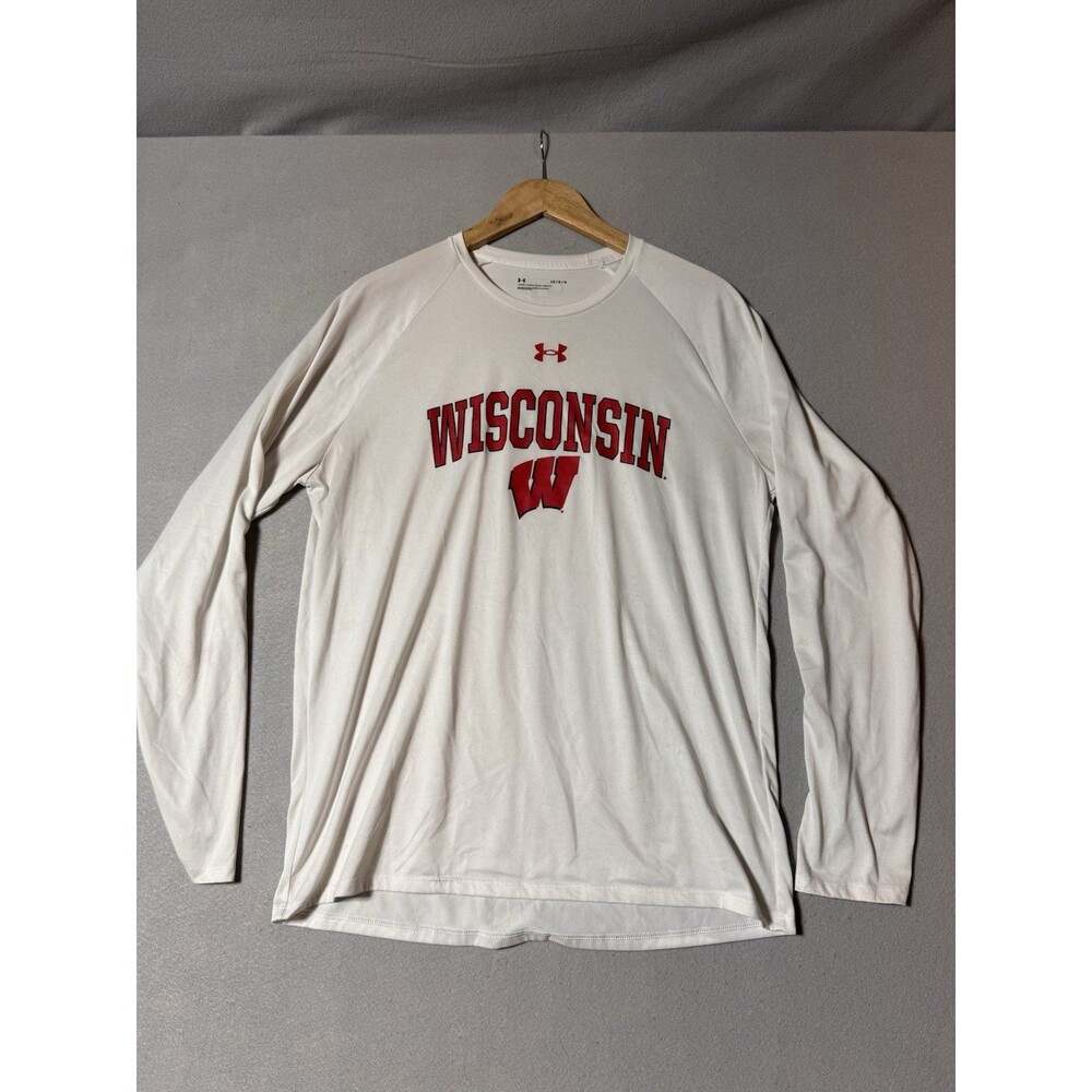 University of Wisconsin Badgers Under Armour L Long Sleeve T-shirt Unisex White